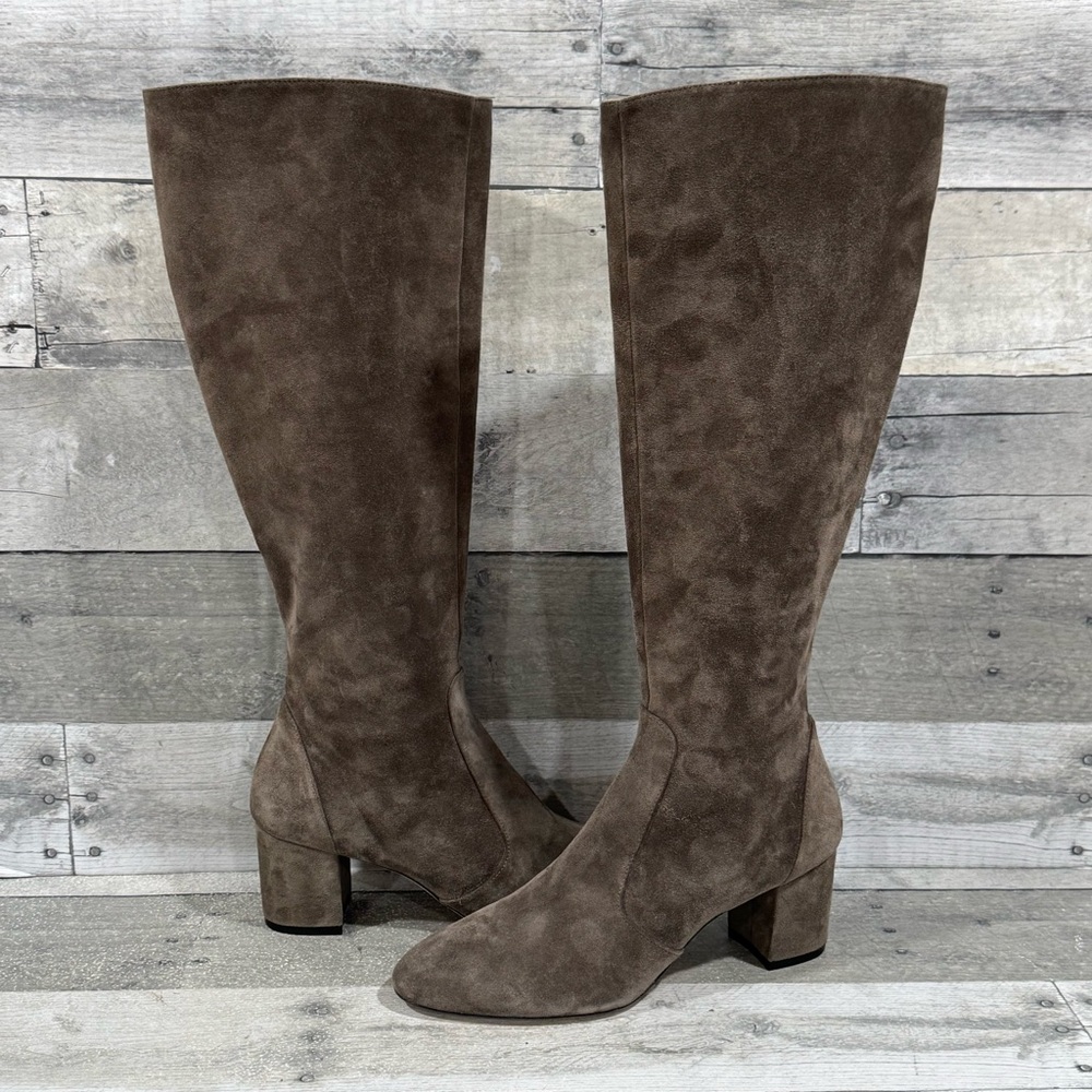 Stuart Weitzman Zip Knee High Suede Boot - Loden/Gray - Size - 7B